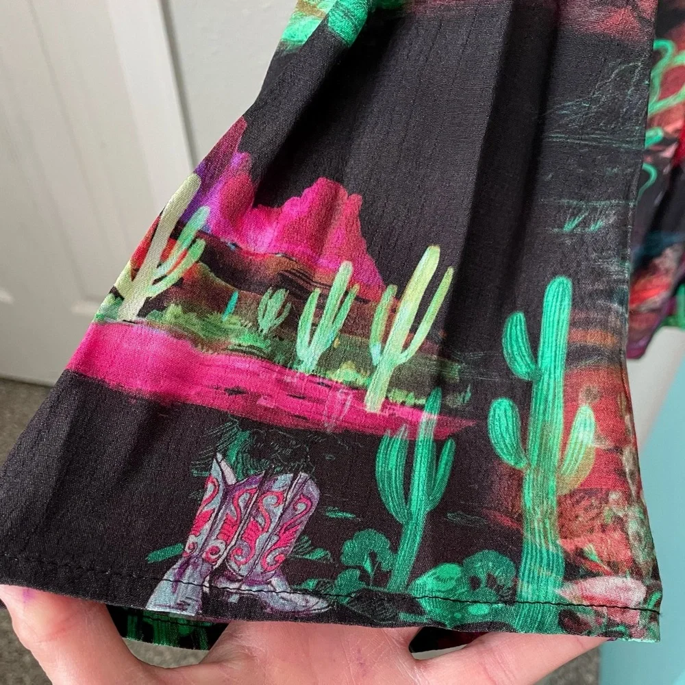 Nasty Gal Black Desert Print V-Neck Rodeo Plunge Minidress Sz 6 New With Tags - Picture 4 of 15